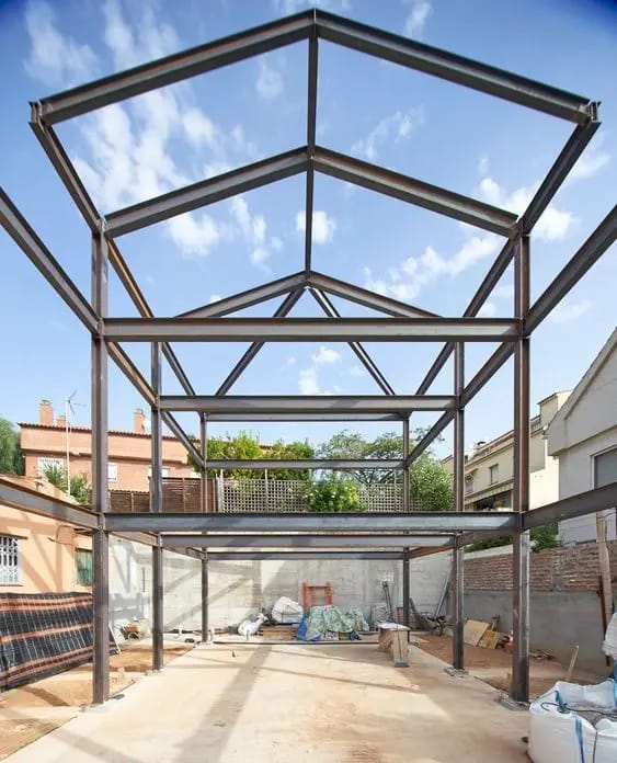 Steel frame building under construction