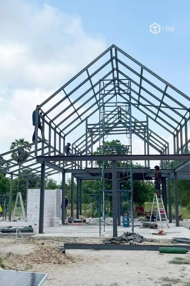 Two-storey steel frame building under construction